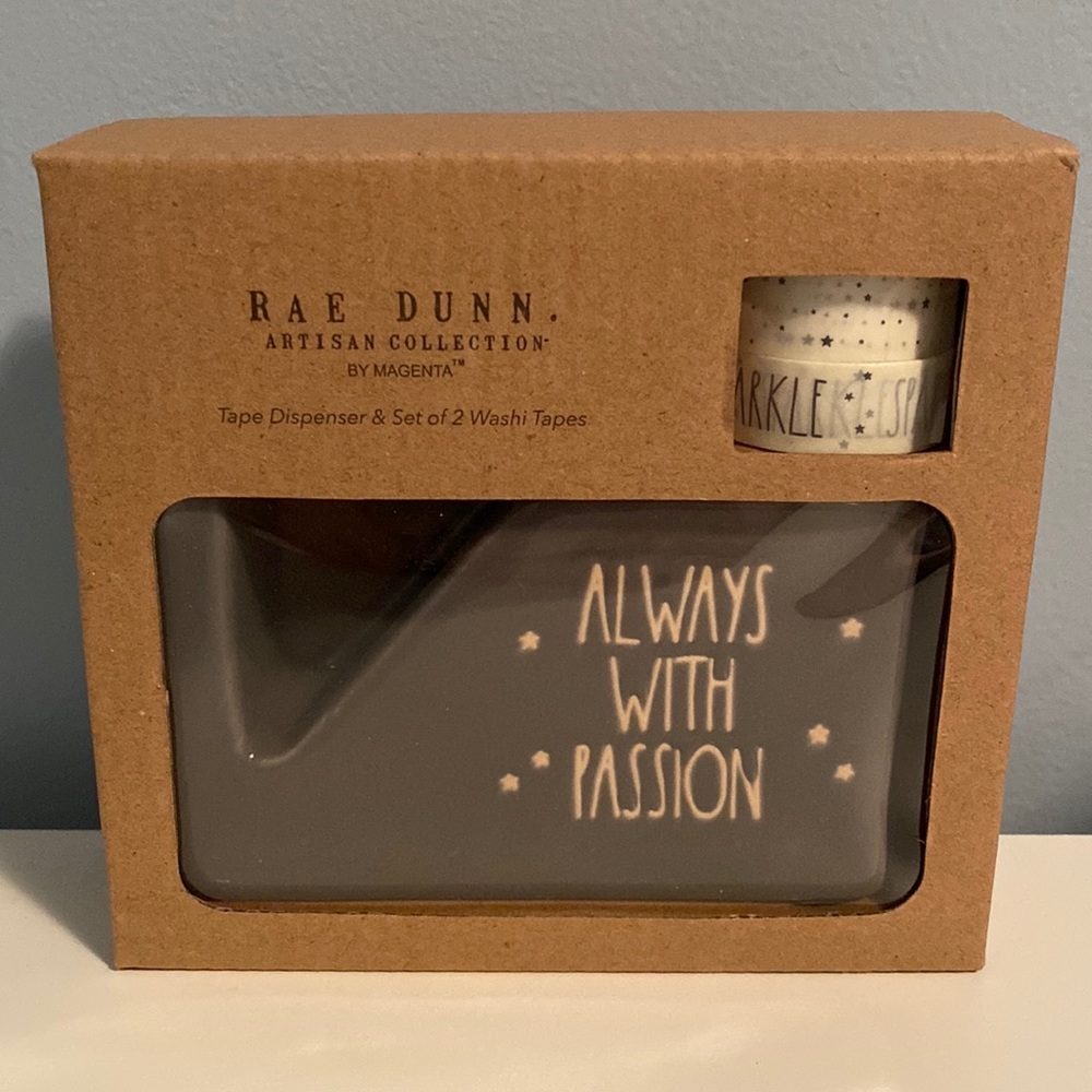 🆕 Rae Dunn “ALWAYS WITH PASSION” Tape Dispenser w/ Washi Tape ✨